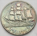 2 zł złote 1936 Żaglowiec Żaglówka Statek SREBRO