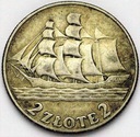2 zł złote 1936 Żaglowiec Żaglówka Statek SREBRO