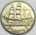 2 zł złote 1936 Żaglowiec Żaglówka Statek SREBRO