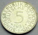 Niemcy 5 Marek, Mark 1951 SREBRO