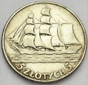 5 zł złotych 1936 Żaglowiec Żaglówka Statek SREBRO