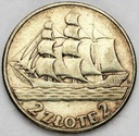 2 zł złote 1936 Żaglowiec Żaglówka Statek SREBRO