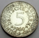 Niemcy 5 Marek Funf Mark 1960 SREBRO