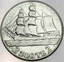 2 zł złote 1936 Żaglowiec Żaglówka Statek SREBRO