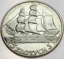 5 zł złotych 1936 Żaglowiec Żaglówka Statek