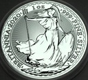 Anglia 2 funty 2020 Britania 1 uncja 1 oz SREBRO