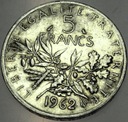 Francja 5 Franków Francs 1962 SREBRO