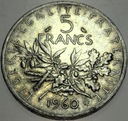 Francja 5 Franków Francs 1960 SREBRO