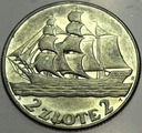2 zł złote 1936 Żaglowiec Żaglówka Statek SREBRO