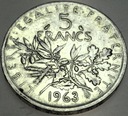 Francja 5 franków francs 1963 SREBRO