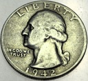 USA 25 centów, quarter dollar 1942 Washington SREBRO