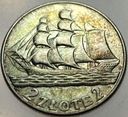 2 zł złote 1936 Żaglowiec Żaglówka Statek SREBRO