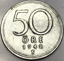 Szwecja 50 ore Szwecja 1948 SREBRO