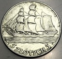 5 zł złotych 1936 Żaglowiec Żaglówka Statek SREBRO