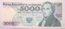 1988 5000 zł pięć tysięcy złotych Seria DW 4620748 Fryderyk Chopin banknot
