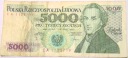 1988 5000 zł pięć tysięcy złotych Seria EA 1105719 Fryderyk Chopin banknot