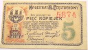 CZĘSTOCHOWA 5 kopiejek 1916 Seria 5894 bon Notgeld banknot RZADKI
