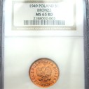 5 gr groszy 1949 BRĄZ NGC MS65 RD GRADING