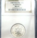 50 gr groszy 1949 ALUMINIUM NGC MS65 GRADING
