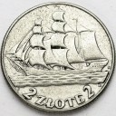 2 zł złote Żaglowiec 1936. Stan 3+