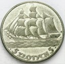 5 zł złotych Żaglowiec 1936. Stan 3
