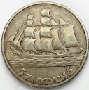 5 zł złotych Żaglowiec 1936. Stan 3+