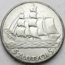 5 zł złotych Żaglowiec 1936. Stan 3+