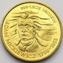 2 zł, złote 1998 Adam Mickiewicz stan 1-