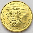 2 zł, złote 1998 Adam Mickiewicz 200 lat, stan 1-