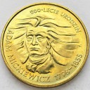 2 zł, złote 1998 Adam Mickiewicz 200 lat, stan 1-