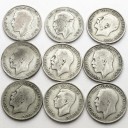 LOT 9x 1/2 Korony Half Crown, INWESTYCJA SREBRO Ag