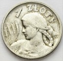 1 zł złoty 1925 Kobieta i kłosy, żniwiarka, kropka