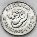 1 szyling Australia 1953 Elizabeth II głowa barana