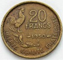 20 franków Francja 1950 zm B 4 pióra koguta