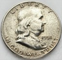 1/2 Dolara Half Dollar SREBRO 1951 Franklin USA