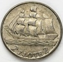 2 zł złote 1936 Żaglowiec Żaglówka Statek, stan 3+