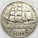 2 zł złote 1936 Żaglowiec Żaglówka Statek, stan 3