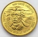 2 zł, złote 1998 Adam Mickiewicz, stan 1-
