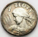 1 zł złoty 1925 Kobieta i kłosy, żniwiarka, kropka