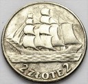 2 zł złote 1936 Żaglowiec Żaglówka Statek, stan 3