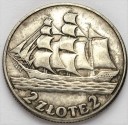 2 zł złote 1936 Żaglowiec Żaglówka Statek, stan 3