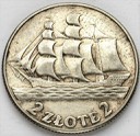 2 zł złote 1936 Żaglowiec Żaglówka Statek, stan 3