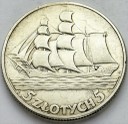 5 zł złotych Żaglowiec, Żaglówka, stan 3+