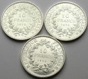 LOT Zestaw 3 x 10 Franków 1970 SREBRO Francja