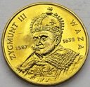 2 zł, złote 1998 Zygmunt III Waza, stan 1-
