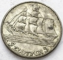 5 zł złotych Żaglowiec Żaglówka Statek 1936 stan 3