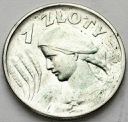1 zł złoty 1925 Kobieta i kłosy, żniwiarka, kropka