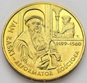 2 zł, złote 1999 Jan Łaski Reformator, stan 1-