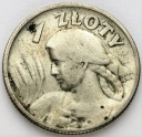 1 zł złoty 1925 Kobieta i kłosy, żniwiarka, kropka