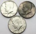 LOT 3 x 1/2 Dolara 1964 Kennedy INWESTYCJA SREBRO